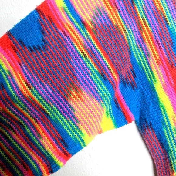 Vintage 80s Handmade Neon Multi Bright Stripe Knit Tunic Sweater - Picture 5 of 12